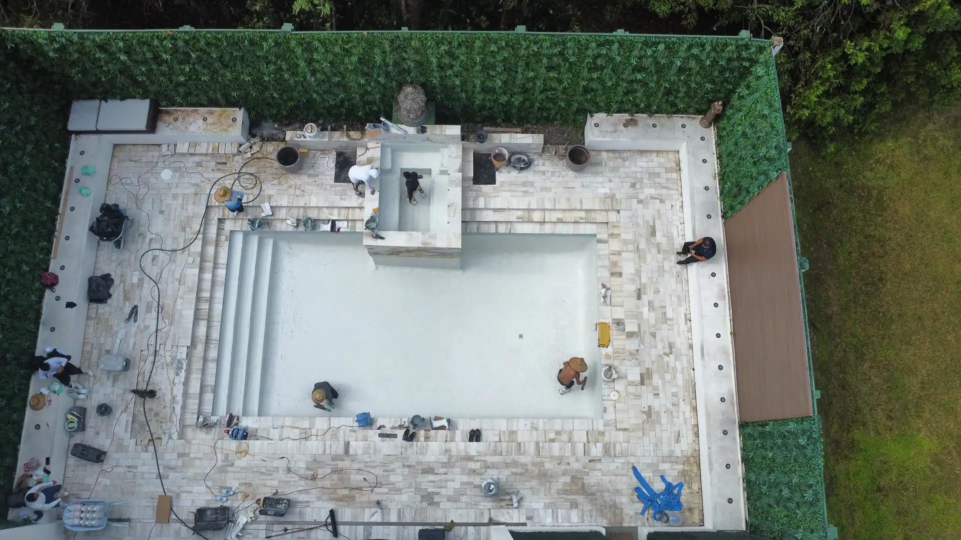 Aerial drone view of a renovated pool in Davie, Florida